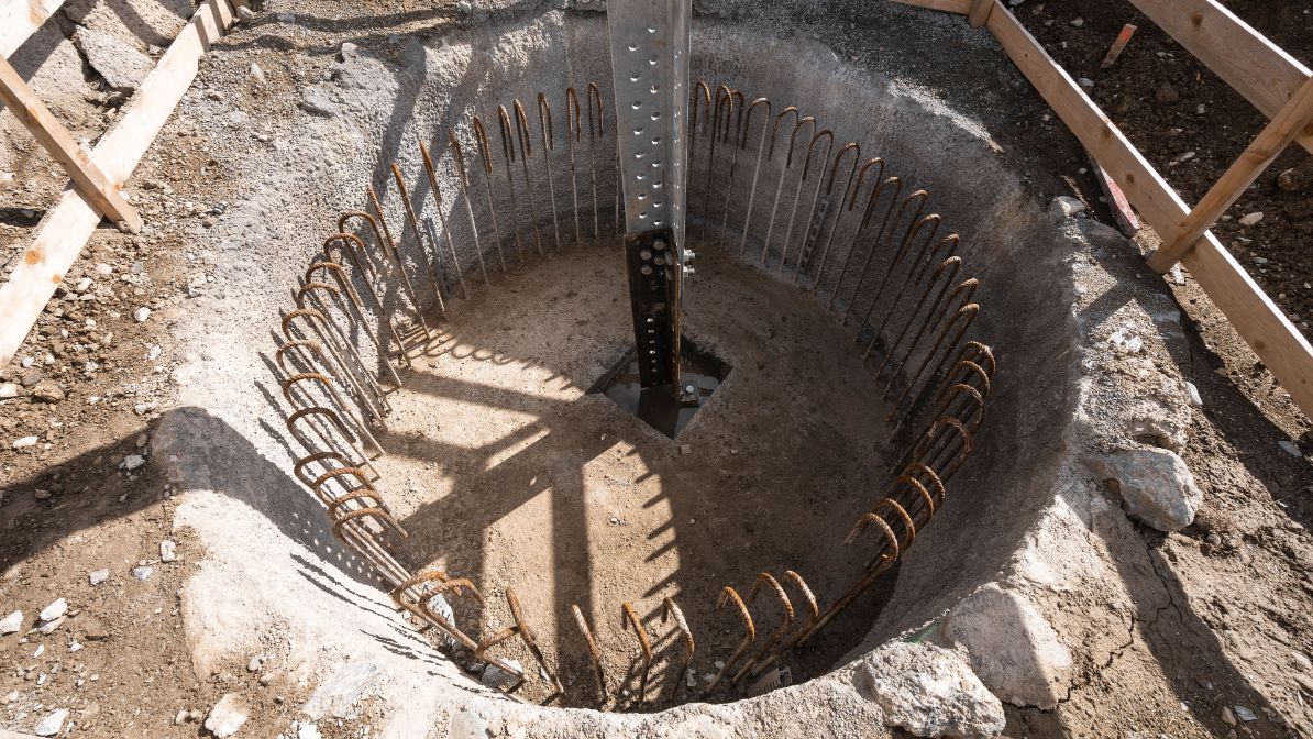 Montage de la base d’un pied du pylône 164 à Chalais, le 8 mars 2019.